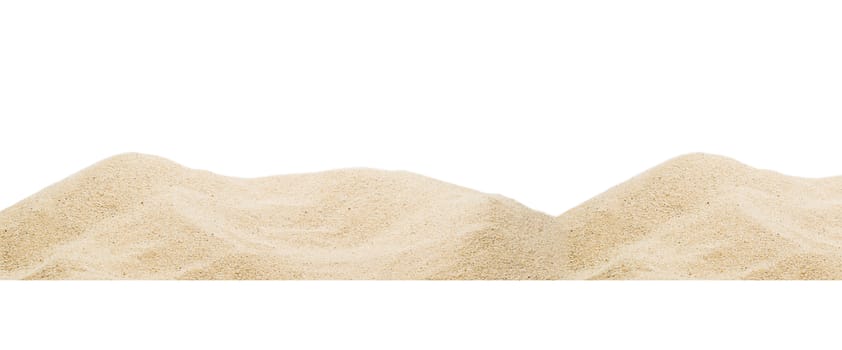 Close up panorama pile sand dune isolated on white background