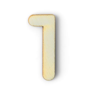 Wooden numeric 1 with drop shadow on white background