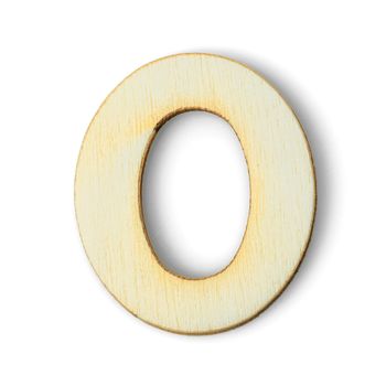 Wooden numeric 0 with drop shadow on white background