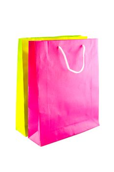 Colourful paper shopping bags isolated on white background.