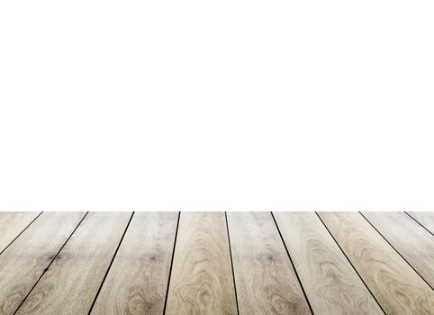 empty wood table top isolated on white background, used for display your products.