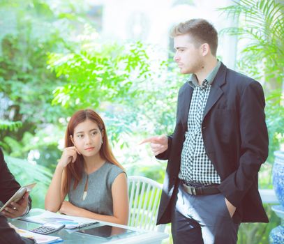 young business people making meeting and talking for analyzing marketing working at office on desk.