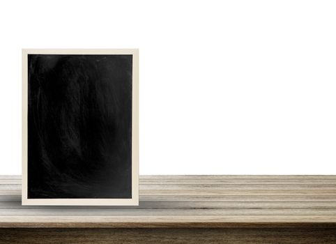 Blank chalkboard, blackboard on table with isolated on white background with copy space, Blackboard on table for graphic apply work about business - can be used for display your products.