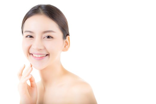 Beautiful girl with makeup, woman and skin care concept / attractive asia girl smilling on face isolated on white background.