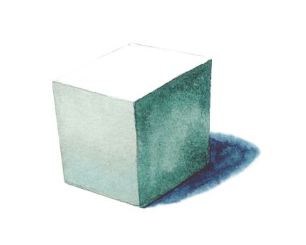 Cube, basic geometric shapes with dramatic light and shadow in watercolor style. Solids isolated on a white background. Clipping path.