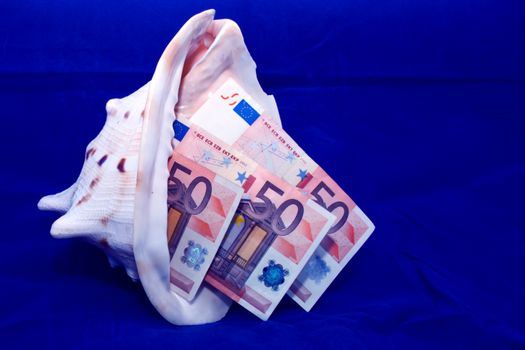 on a blue background in the marine sink money 50 Euro