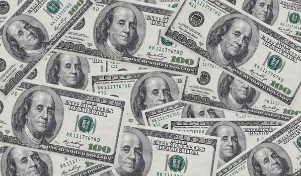 Background with money american hundred dollar bills. Money background. Screen full of dollars. Lots of cash money.Close up American dollars banknotes background. US dollars pattern. 100 dollars