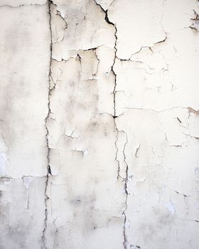closeup of dirty cracked white stucco on old wall
