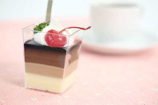 Cherry Panna Cotta pudding with coffee