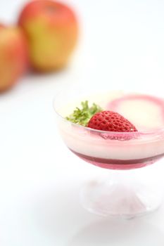 Strawberry pudding cake isolated in white background