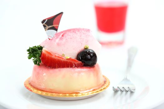 Strawberry Panna Cotta pudding isolated in white background