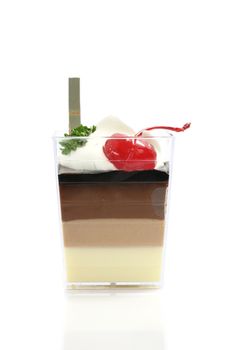 Cherry Panna Cotta pudding isolated in white background