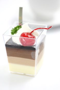 Cherry Panna Cotta pudding with coffee