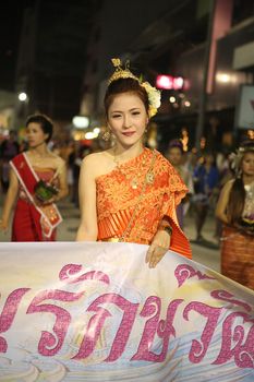 Loy Krathong festival in Chiangmai.People parade in Loy Krathong festival.on November 8,2011 in Chiangmai, Thailand. 
