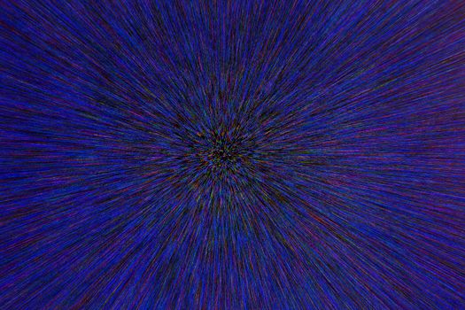 natural lens zoom explosion radial blurred red green blue dots on black background with selective focus.