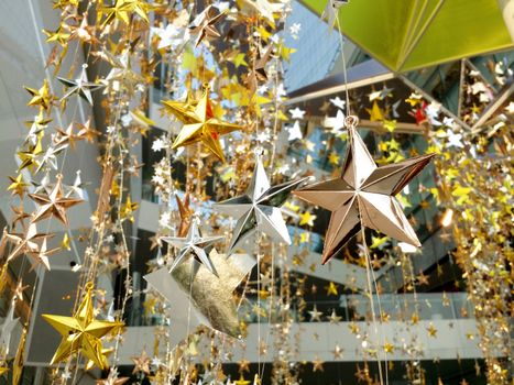 Shinny modern style decoration star for Christmas and New Year celebration festive and outdoor shot.