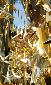 Shinny modern style decoration star for Christmas and New Year celebration festive and outdoor shot.