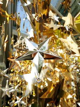 Shinny modern style decoration star for Christmas and New Year celebration festive and outdoor shot.