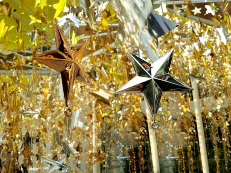 Shinny modern style decoration star for Christmas and New Year celebration festive and outdoor shot.