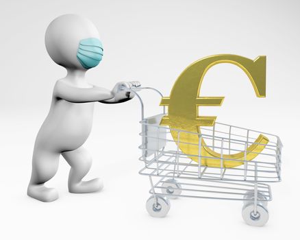 Fat man with a mask buying euros 3d rendering isolated on white