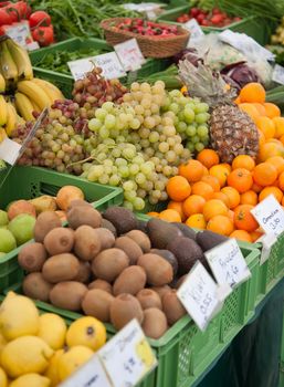 Market stalls with fruits and vegetables