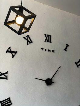 Roman numeral wall clock at the coffee shop.