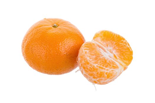 Half orange fruit on white background, fresh and juicy.