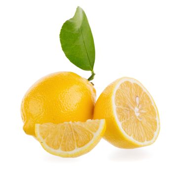 yellow lemon isolated on over white background.