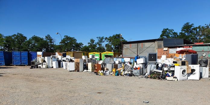 Dump with used home electronics. Recycle of old electronics and appliances.