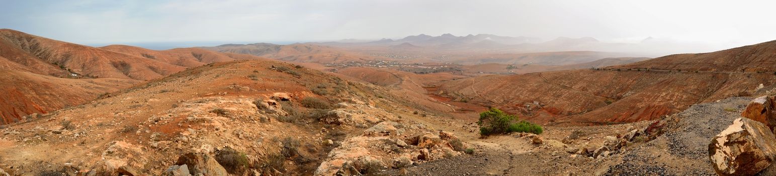 Panoramic shot of beautiful mountain scenery of Fuerteventura island.