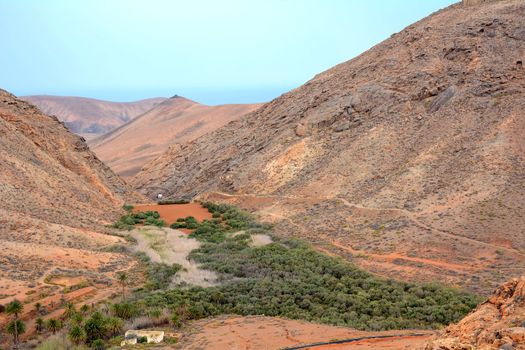 View of beautiful mountain scenery of Fuerteventura island.