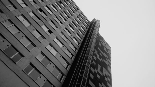 Block of flats exterior low angle view.