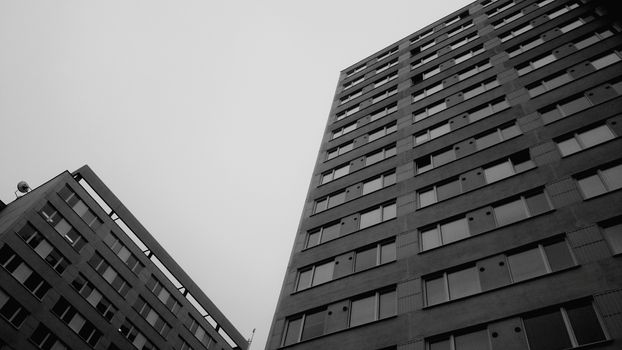 Block of flats exterior low angle view.