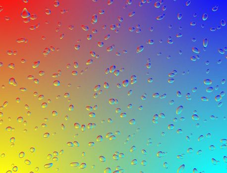 Rainbow multicolor glass with water drops digital effect. Abstract vibrant multicolor background with rain drops. 