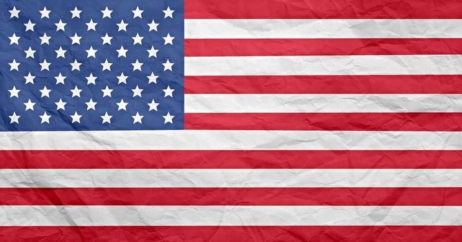 Full frame illustration of flag of United States of America on crumpled paper texture.