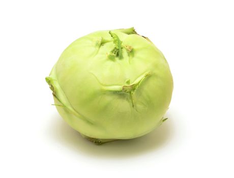 Fresh one whole kohlrabi on white background.