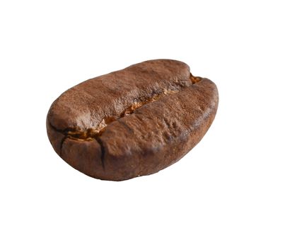 Macro of single coffee bean isolated on white background.