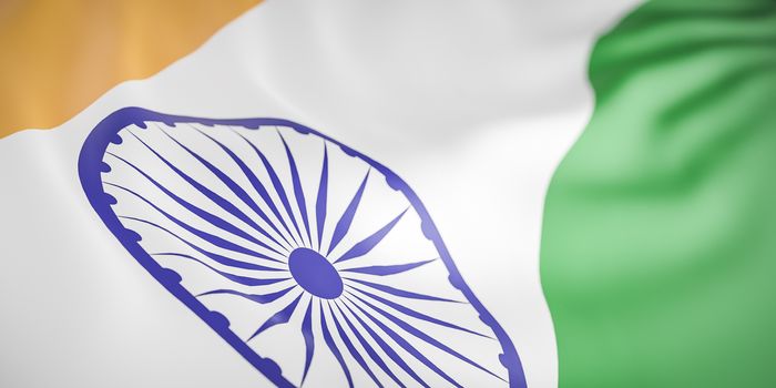 Beautiful India Flag Wave Close Up on banner background with copy space.,3d model and illustration.