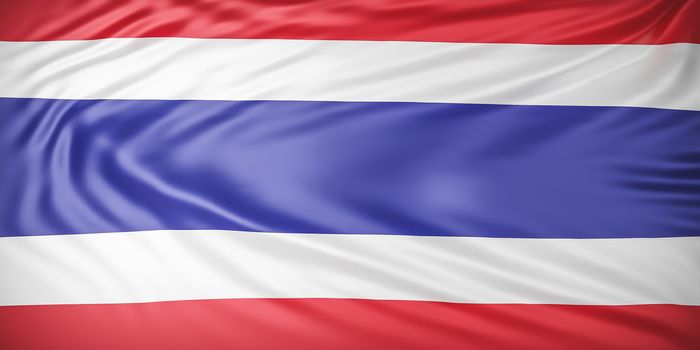 Beautiful Thailand Flag Wave Close Up on banner background with copy space.,3d model and illustration.