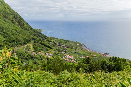 View of the Sao Jorge countryside with the ocean on the background. Azores, Portugal