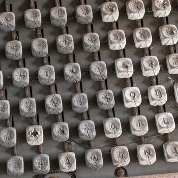Details of an old keyboard on industrial machine of the late nineteenth century.