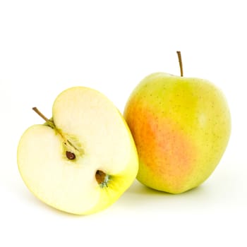 An integrates apple and an a half cut, on a white background.