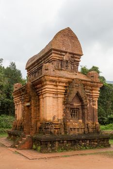 My Son, Red brick partially ruined Hindu temples in Quang Nam province, central Vietnam. The longest inhabited archaeological site in Indochina, 4th to the 14th century AD, the valley at My Son was a site of religious ceremony for kings of the ruling dynasties of Champa High quality photo