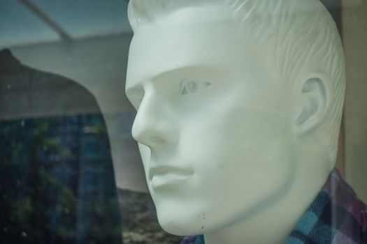 male head of mannequin white faces closeup portrait head s