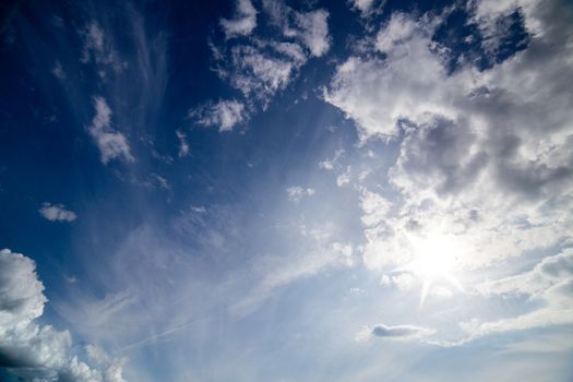 mixed zenith clouds at noon daylight wide angle shot.