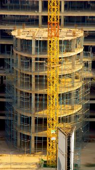 Kota, Rajasthan, India,- March 2020 : Drone Shot taken of an under construction buildings in Kota