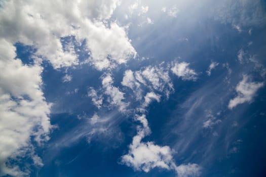 mixed zenith clouds at noon daylight wide angle shot.