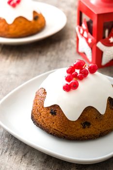 Christmas pudding on wooden table