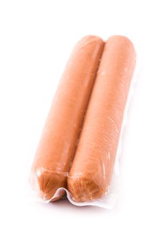 Raw sausages wrapped isolated on white background