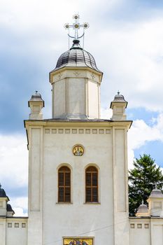 Facade of pasarea monastery, orthodox church architectural details. Entrance of an orthodox monastery.